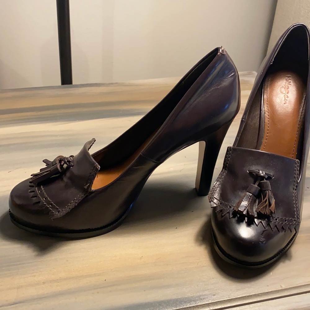 Brown leather loafer  heel size 10